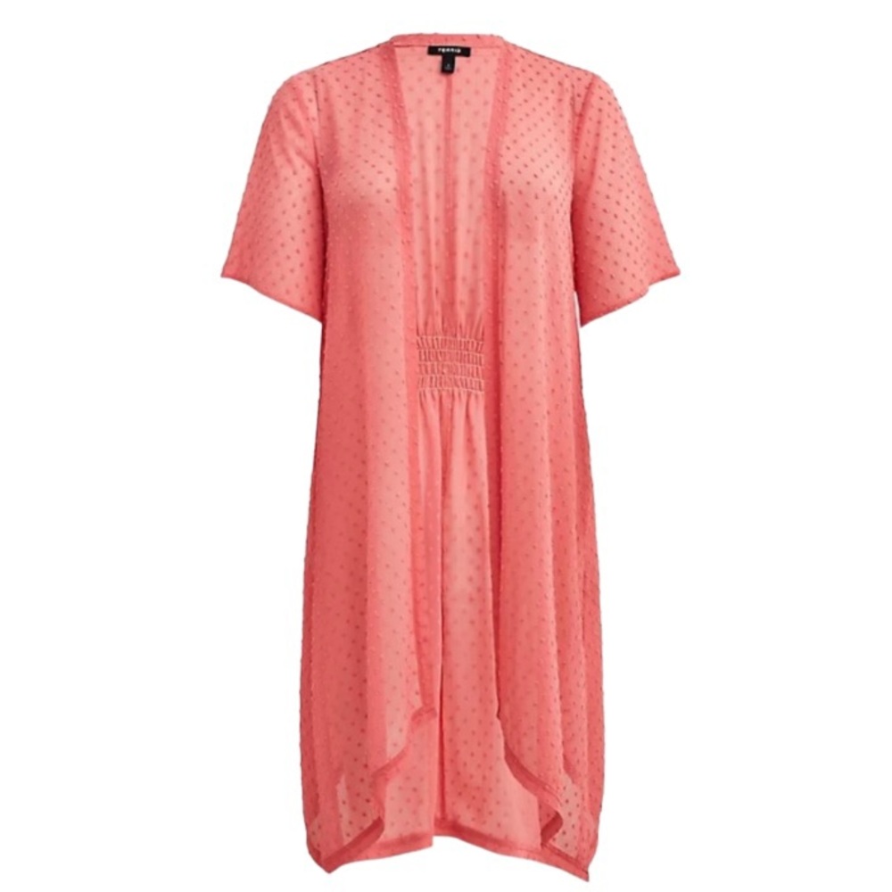 Torrid Women’s Plus Size Coral Pink Hi-Lo Clip Dot Open Kimono Sizes 1X 2X 3X 4X